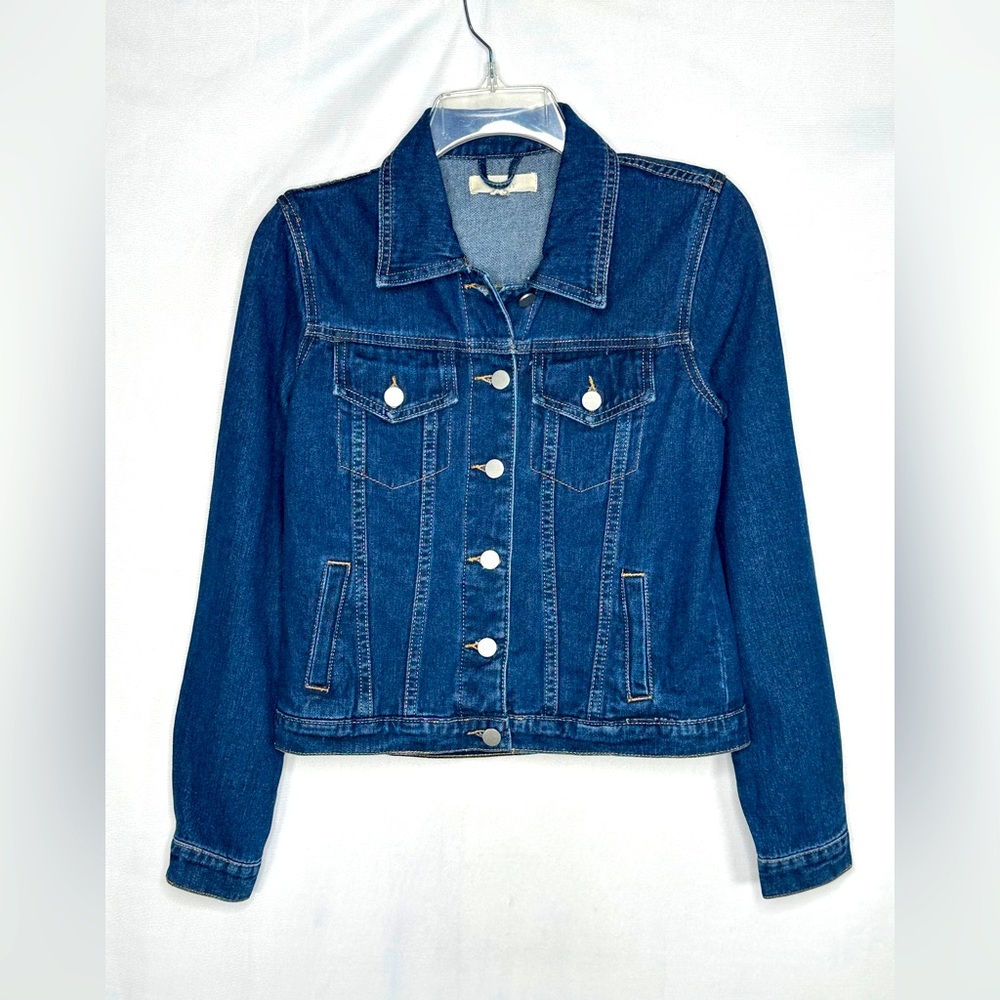Brit. NY Denim Jacket‎ Chain Print Back ArtsyHipster Retro Sz S